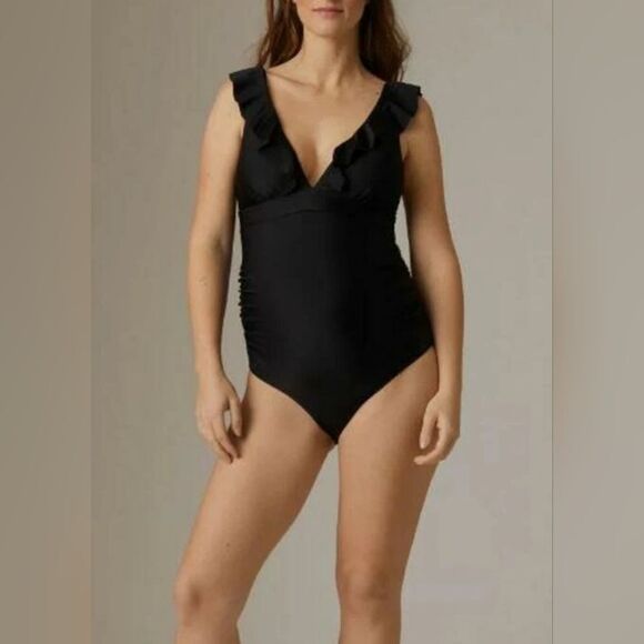 A Pea in the Pod Ruffled Maternity One Piece Swimsuit NWOT Size Medium Black - Picture 1 of 6